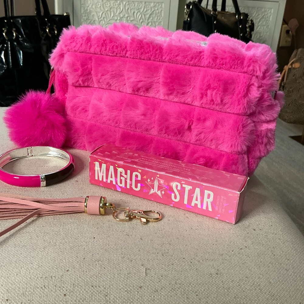 Pink Furry Clutch with Accessories - Picture 2 of 2
